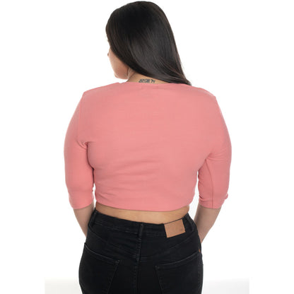 Hosiery Blouse- XXL Deep Round Neck (Elbow Sleeves) - Sakura Pink - Blouse featured