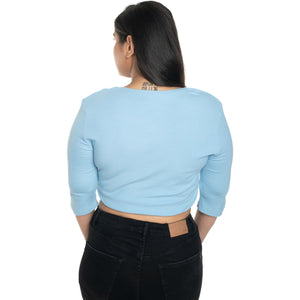 Hosiery Blouse- XXL Deep Round Neck (Elbow Sleeves) - Sky Blue - Blouse featured