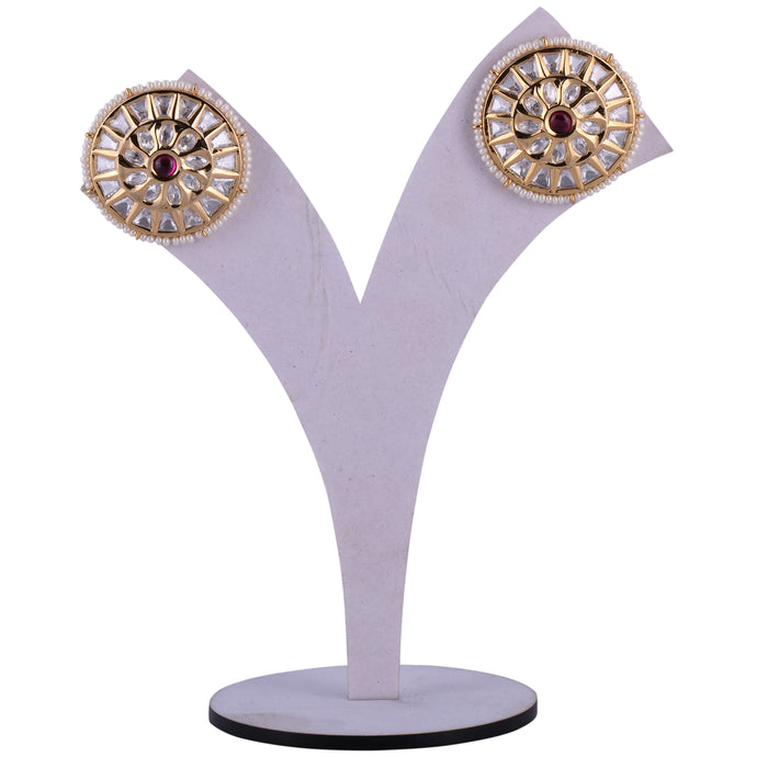 Kundan Studs with Red Meenakari earrings