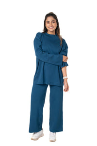 Cosy Airport Ready Coord Set full sleeve azure blue lounge wear featured
