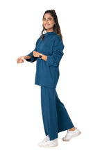 Load image into Gallery viewer, Cosy Airport Ready Coord Set full sleeve azure blue lounge wear featured