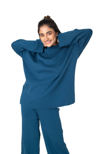 Cosy Airport Ready Coord Set full sleeve azure blue lounge wear featured