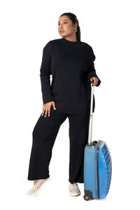 Cosy Airport Ready Coord Set full sleeve black lounge wear featured