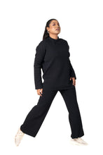 Load image into Gallery viewer, Cosy Airport Ready Coord Set full sleeve black lounge wear featured