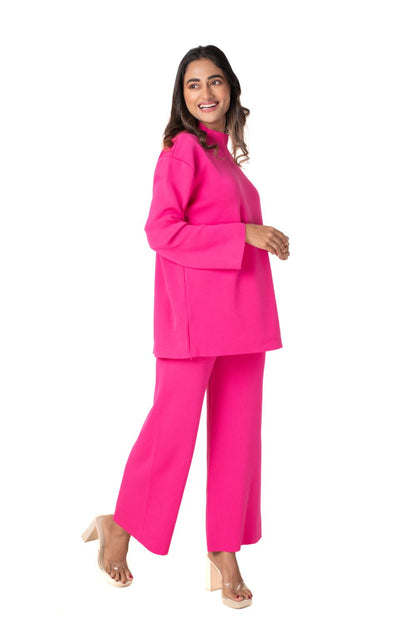 Cosy Airport Ready Coord Set full sleeve hot pink lounge wear featured