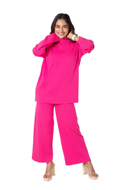 Cosy Airport Ready Coord Set full sleeve hot pink lounge wear featured