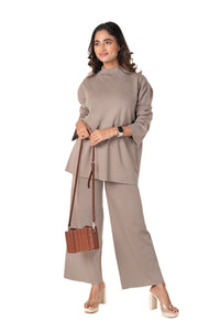 Cosy Airport Ready Coord Set full sleeve light brown lounge wear featured