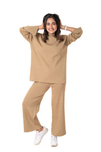 Cosy Airport Ready Coord Set full sleeve light mud yellow lounge wear featured