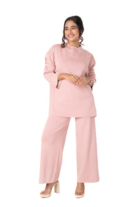 Cosy Airport Ready Coord Set full sleeve light pink lounge wear featured