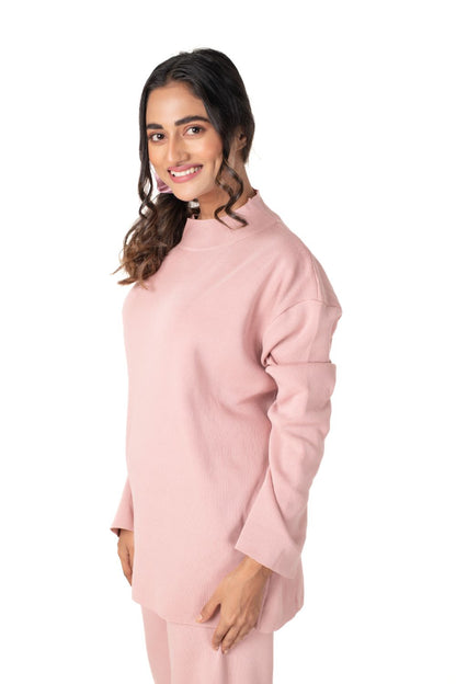 Cosy Airport Ready Coord Set full sleeve light pink lounge wear featured