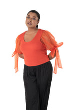 Load image into Gallery viewer, Round neck Blouses with Bow Tied-up Sleeves- Plus Size - Brick Red - Blouse featured