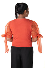 Load image into Gallery viewer, Round neck Blouses with Bow Tied-up Sleeves- Plus Size - Brick Red - Blouse featured
