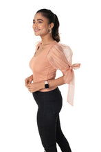 Load image into Gallery viewer, Round neck Blouses with Bow Tied-up Sleeves- Plus Size - Cider - Blouse featured