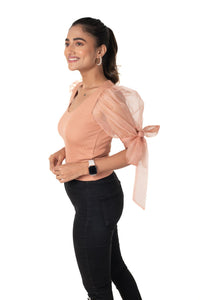 Round neck Blouses with Bow Tied-up Sleeves- Plus Size - Cider - Blouse featured