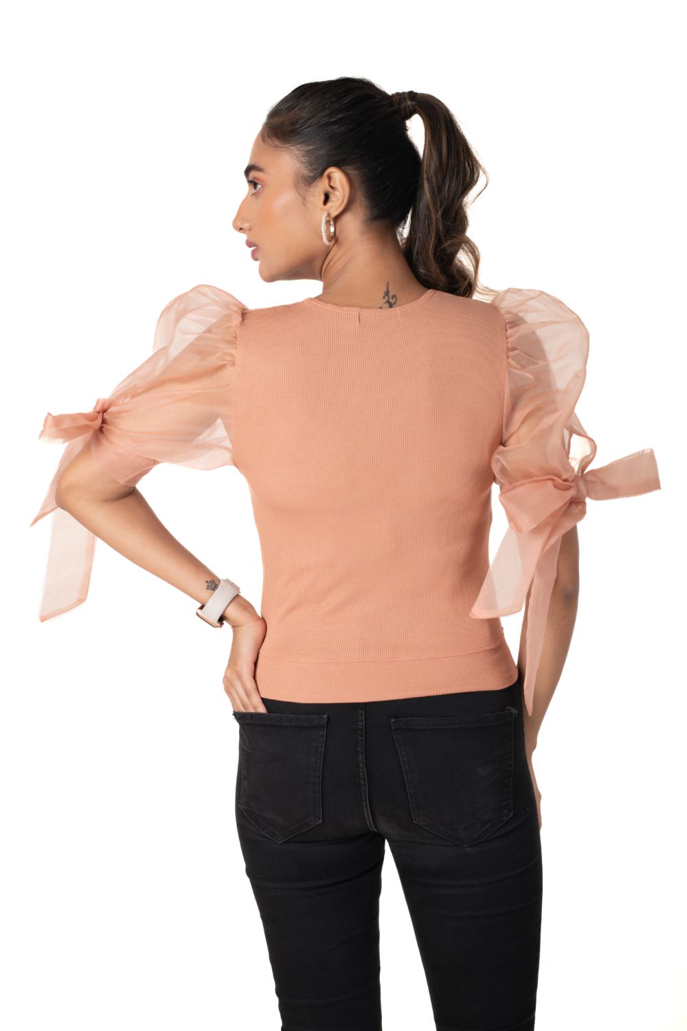 Round neck Blouses with Bow Tied-up Sleeves- Plus Size - Cider - Blouse featured