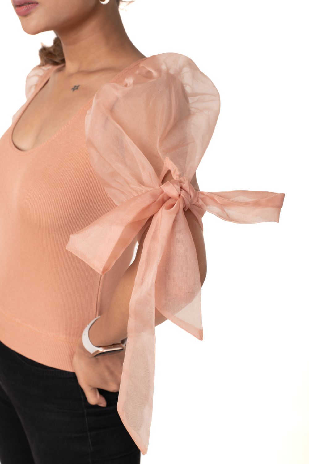 Round neck Blouses with Bow Tied-up Sleeves- Plus Size - Cider - Blouse featured