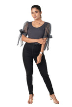 Load image into Gallery viewer, Round neck Blouses with Bow Tied-up Sleeves - Clay Grey - Blouse featured