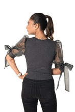 Load image into Gallery viewer, Round neck Blouses with Bow Tied-up Sleeves - Dark Grey - Blouse featured