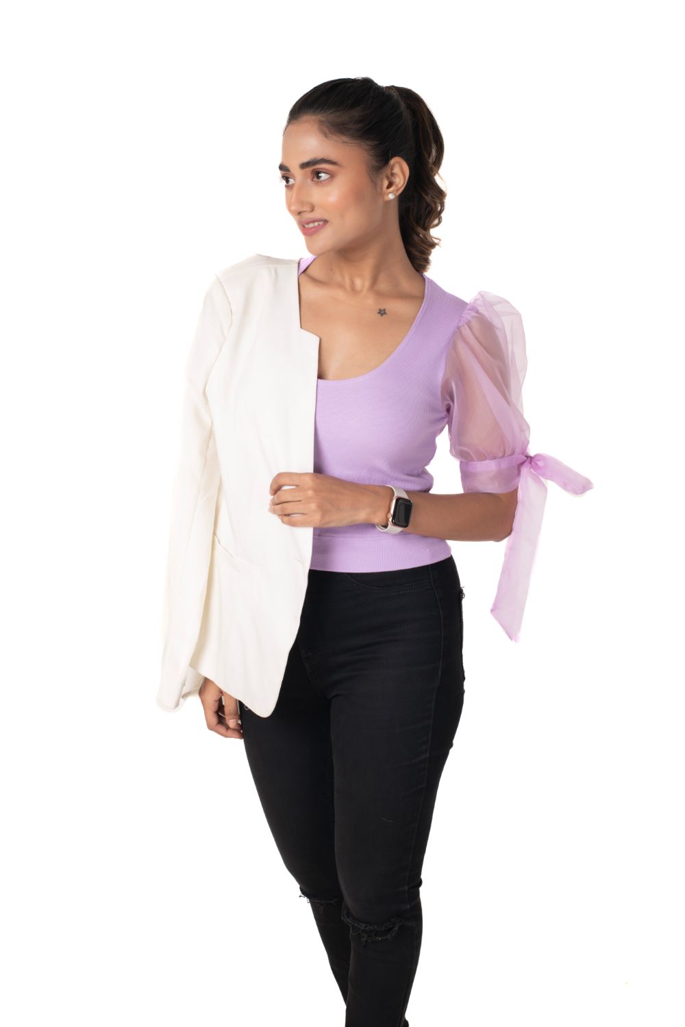 Round neck Blouses with Bow Tied-up Sleeves- Plus Size - Lavender - Blouse featured