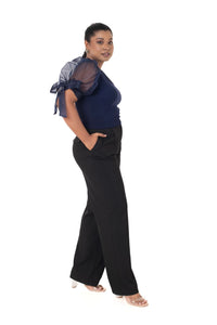 Round neck Blouses with Bow Tied-up Sleeves- Plus Size - Royal Blue - Blouse featured