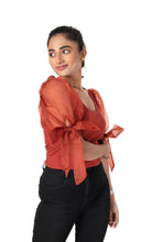 Load image into Gallery viewer, Round neck Blouses with Bow Tied-up Sleeves- Plus Size - Rust - Blouse featured