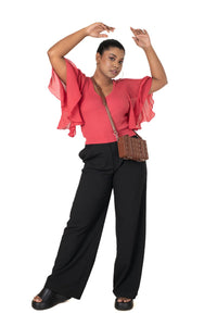 Hosiery Deep Neck Blouses - Butterfly Sleeves - Plus Size - Vermillion Red - Blouse featured