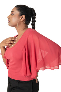 Hosiery Deep Neck Blouses - Butterfly Sleeves - Plus Size - Vermillion Red - Blouse featured