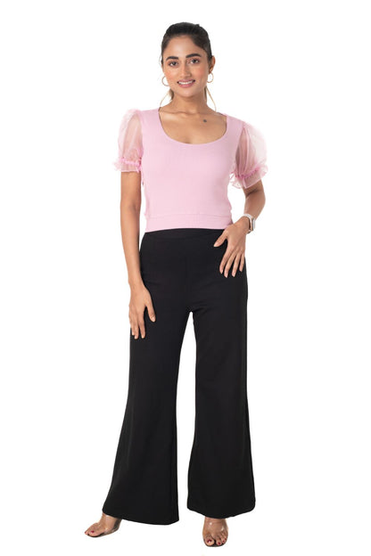 Round neck Blouses with Puffy Organza Sleeves - Blush Pink - Blouse featured