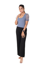 Load image into Gallery viewer, Round neck Blouses with Puffy Organza Sleeves- Plus Size - Brilliant Blue - Blouse featured