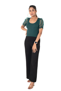 Round neck Blouses with Puffy Organza Sleeves - Green - Blouse featured