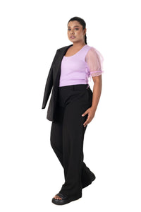 Round neck Blouses with Puffy Organza Sleeves- Plus Size - Lavender - Blouse featured