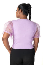 Load image into Gallery viewer, Round neck Blouses with Puffy Organza Sleeves- Plus Size - Lavender - Blouse featured
