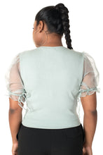 Load image into Gallery viewer,  Round neck Blouses with Puffy Organza Sleeves- Plus Size - Mint_Green - Blouse featured