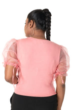 Load image into Gallery viewer,  Round neck Blouses with Puffy Organza Sleeves- Plus Size - Sakura_Pink - Blouse featured