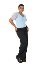 Load image into Gallery viewer,  Round neck Blouses with Puffy Organza Sleeves- Plus Size - Sky_Blue - Blouse featured