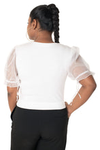 Load image into Gallery viewer, Round neck Blouses with Puffy Organza Sleeves- Plus Size - White - Blouse featured