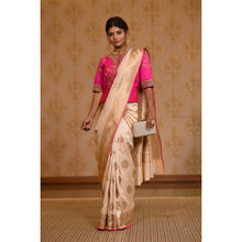 Load image into Gallery viewer, Bright Pink and Ivory Saree with Zari Saree