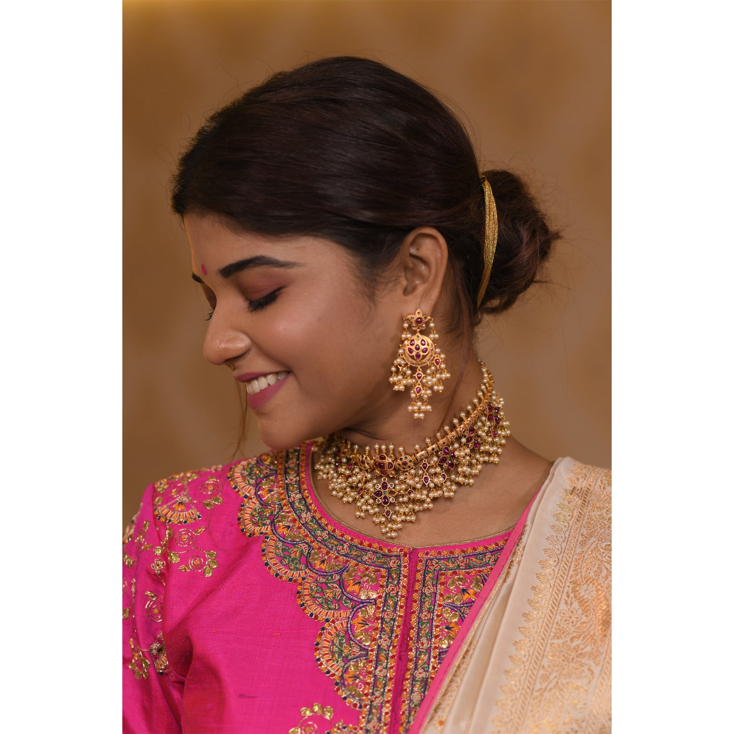 Bright Pink and Ivory Saree with Zari Saree