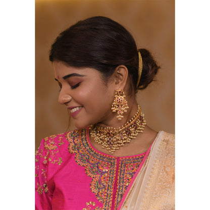 Bright Pink and Ivory Saree with Zari Saree