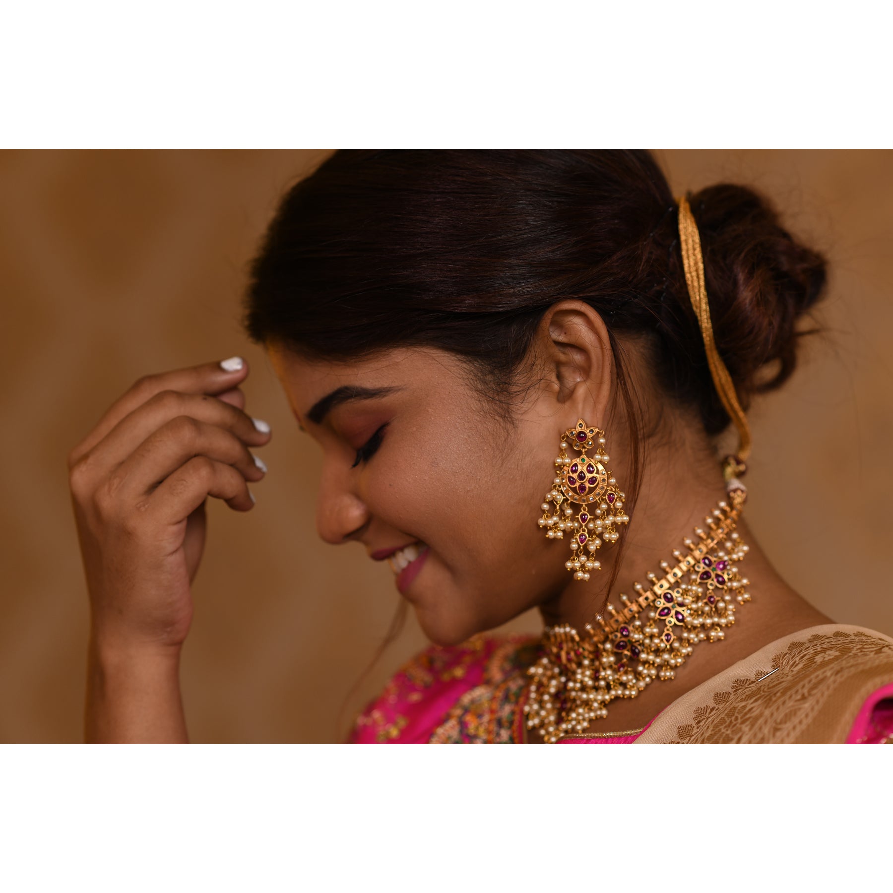 Bright Pink and Ivory Saree with Zari Saree