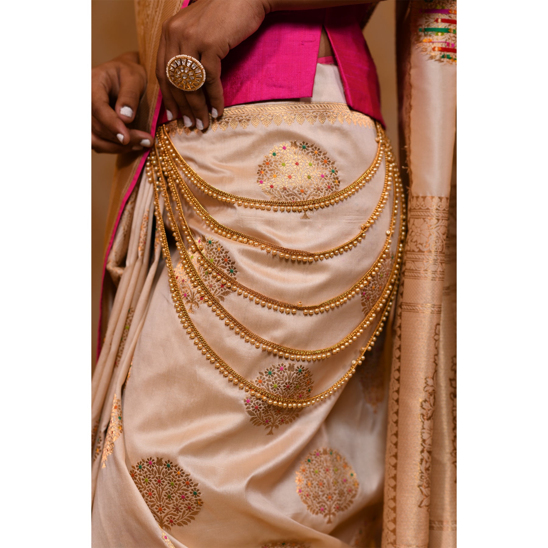 Bright Pink and Ivory Saree with Zari Saree