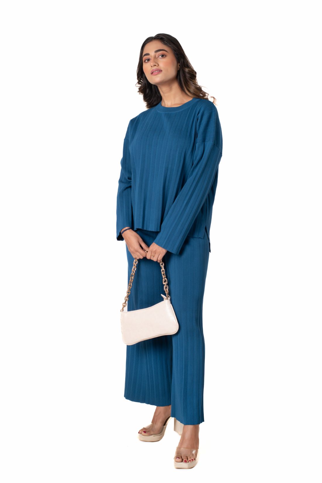 Cosy Classic Divaa Co-ord Set full sleeve azure blue lounge wear featured