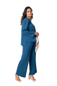 Cosy Classic Divaa Co-ord Set full sleeve azure blue lounge wear featured