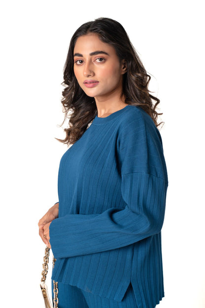 Cosy Classic Divaa Co-ord Set full sleeve azure blue lounge wear featured