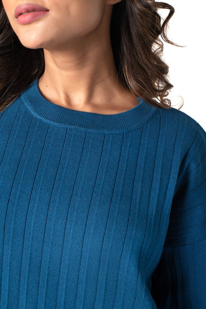 Cosy Classic Divaa Co-ord Set full sleeve azure blue lounge wear featured