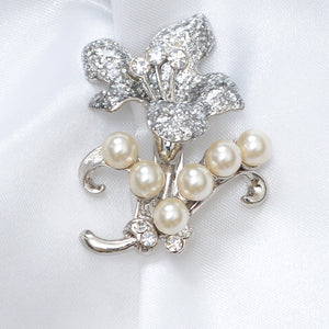 An Enchanting Diamond and Pearl Floral Brooch Brooch