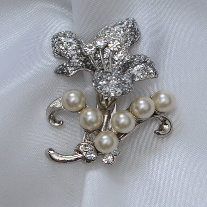 An Enchanting Diamond and Pearl Floral Brooch Brooch