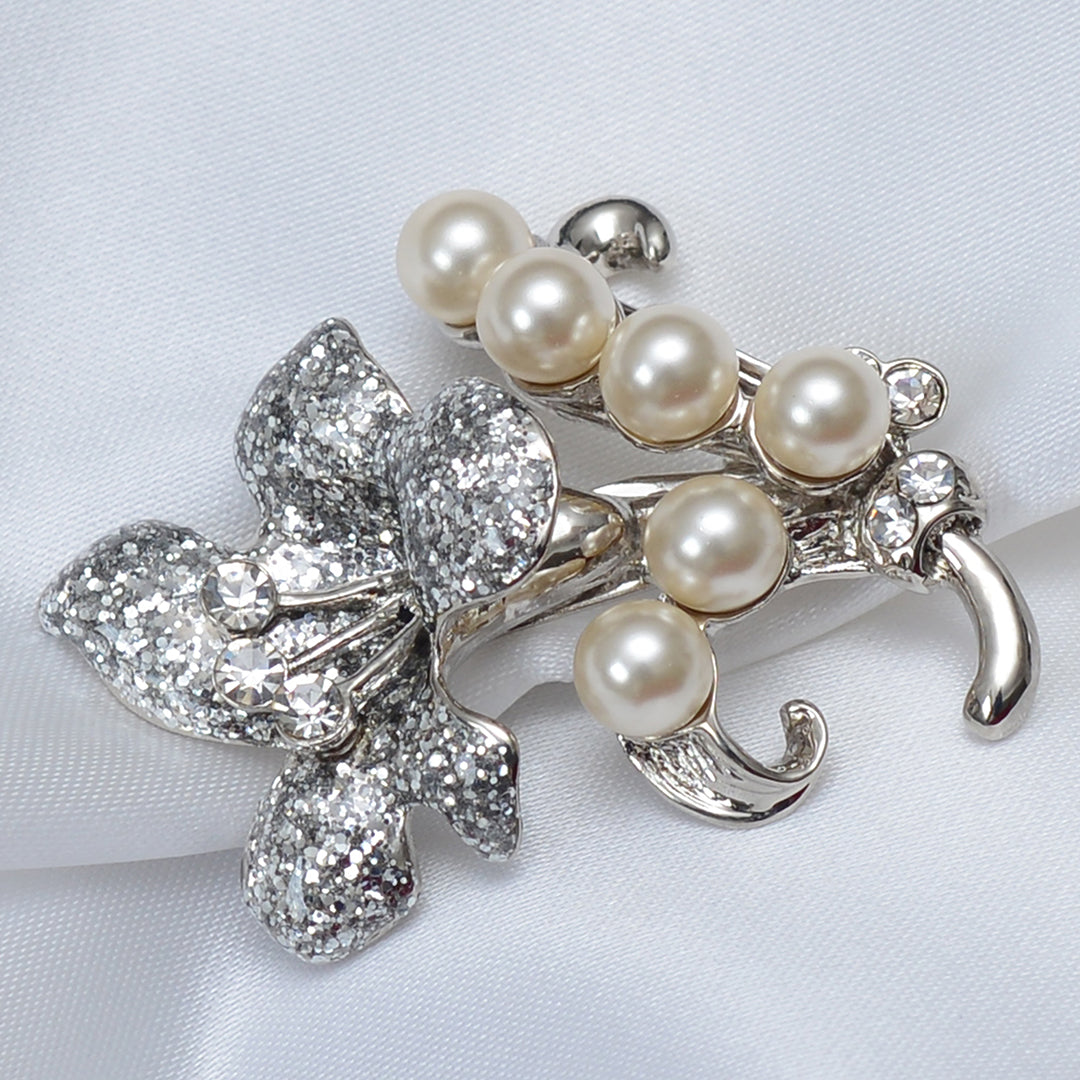 An Enchanting Diamond and Pearl Floral Brooch Brooch