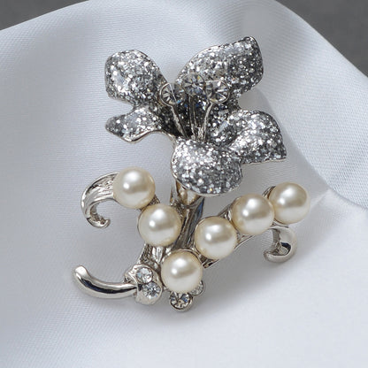 An Enchanting Diamond and Pearl Floral Brooch Brooch