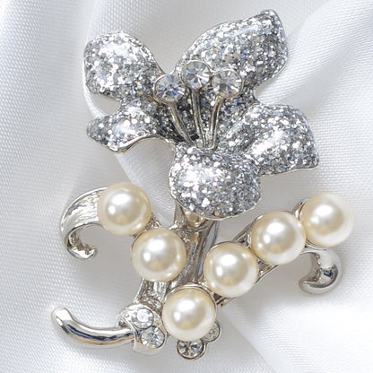 An Enchanting Diamond and Pearl Floral Brooch Brooch